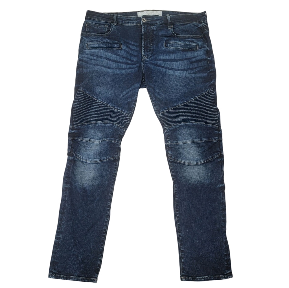 Parasuco MIKE Moto Jeans Dark Wash Denim Slim Fit Ribbed Knee Panels Men…